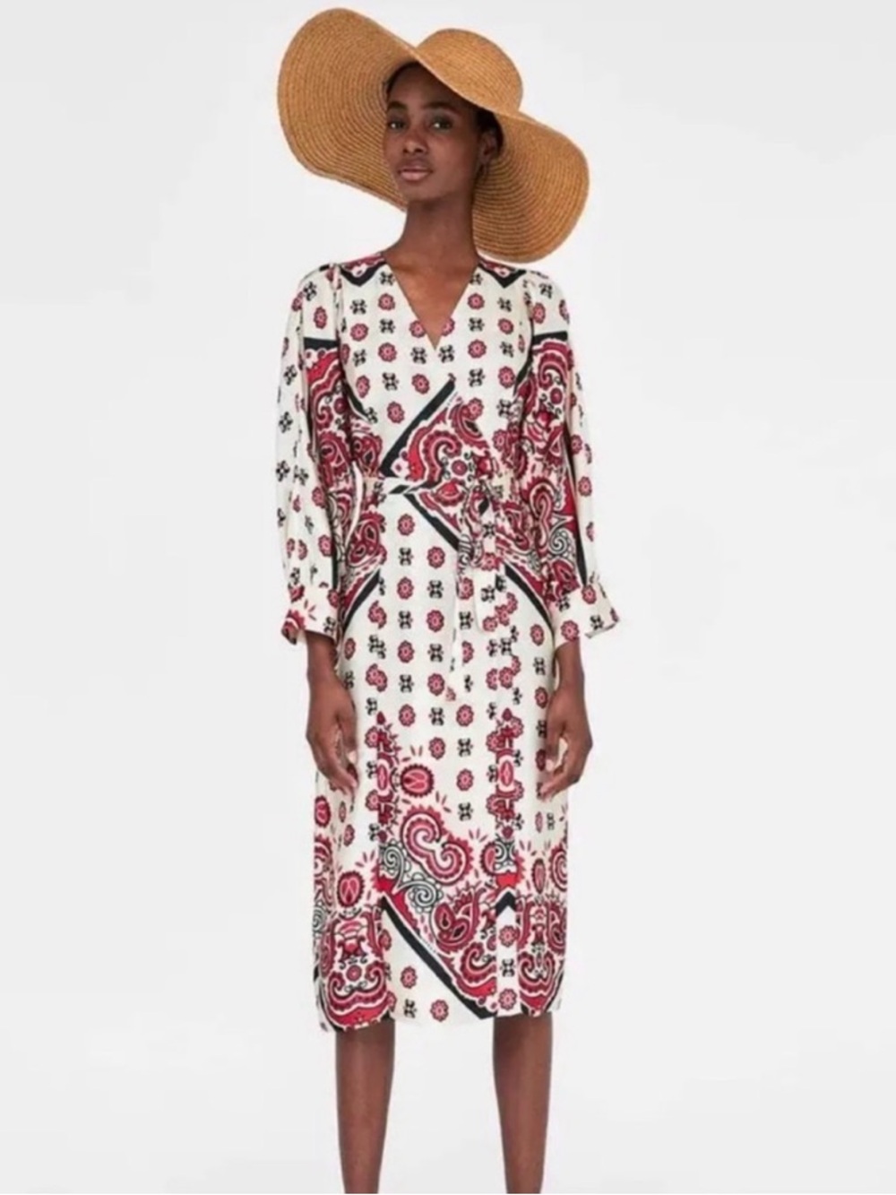 Zara White Midi Dress with Red Paisley Print